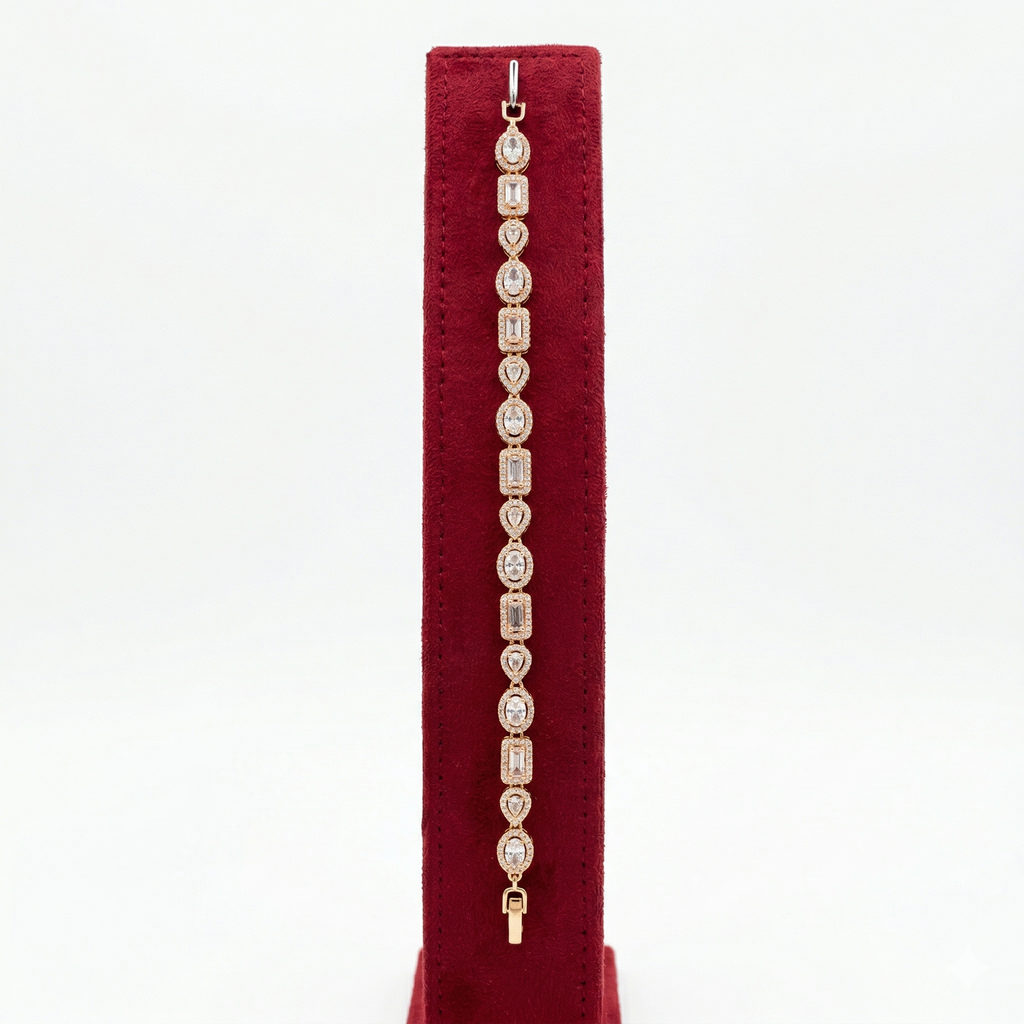 Dazzling Geometric Crystal Halo Gold-Tone Bracelet