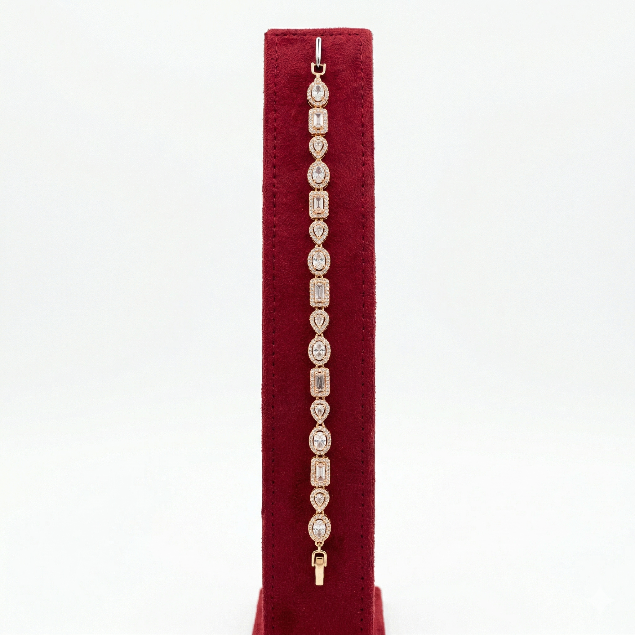 Dazzling Geometric Crystal Halo Gold-Tone Bracelet