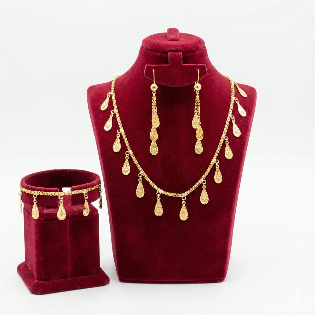 Golden Teardrop Charm 3-Piece Jewelry Set