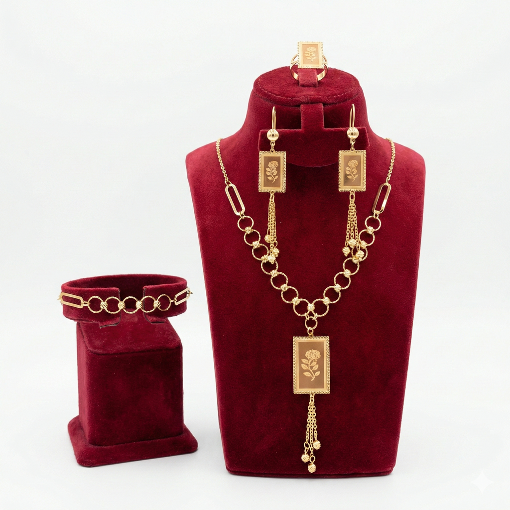 Royal Rectangular Rose 4-Piece Jewelry Set