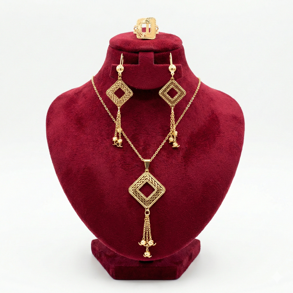 Geometric Open-Rhombus Tassel 3-Piece Set