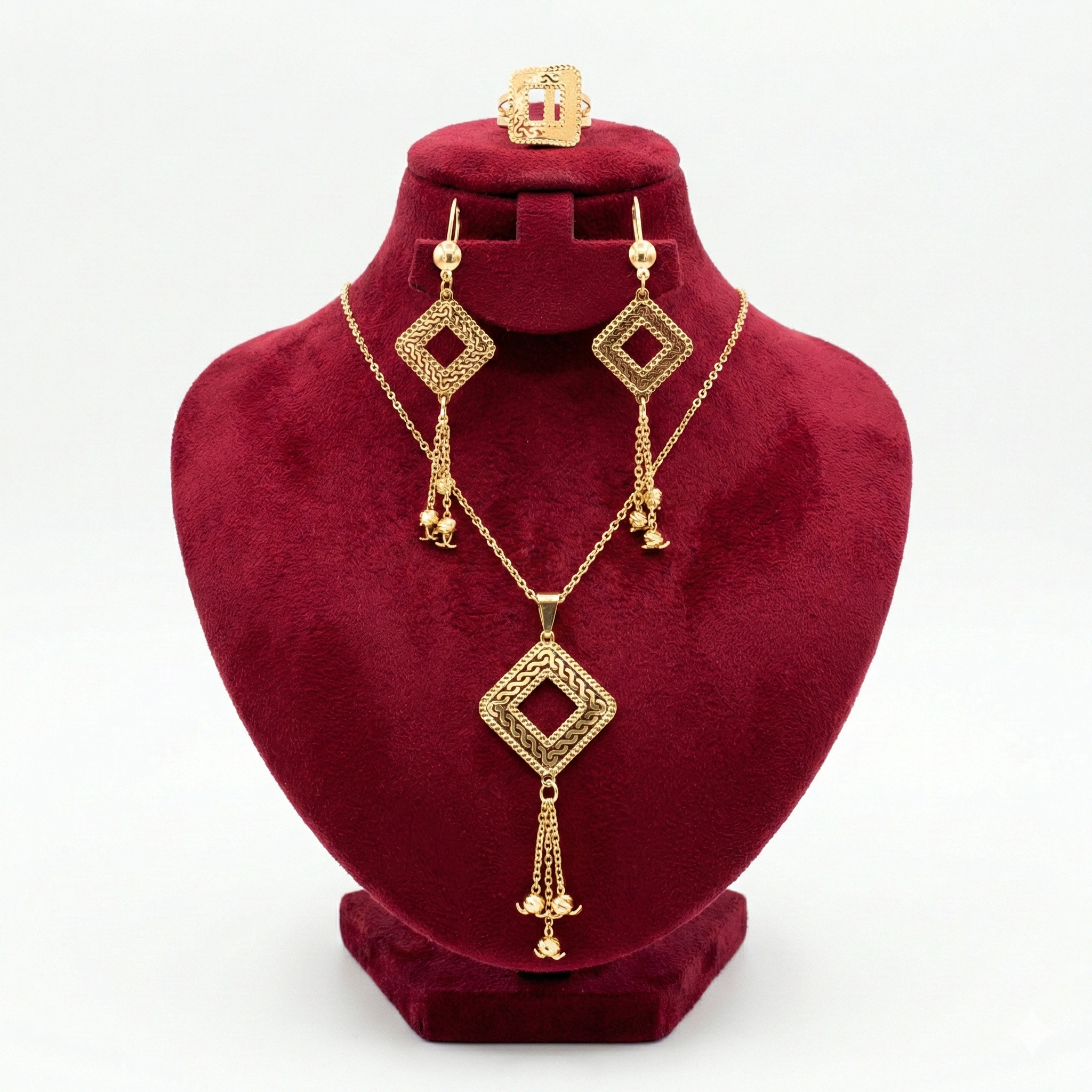 Geometric Open-Rhombus Tassel 3-Piece Set