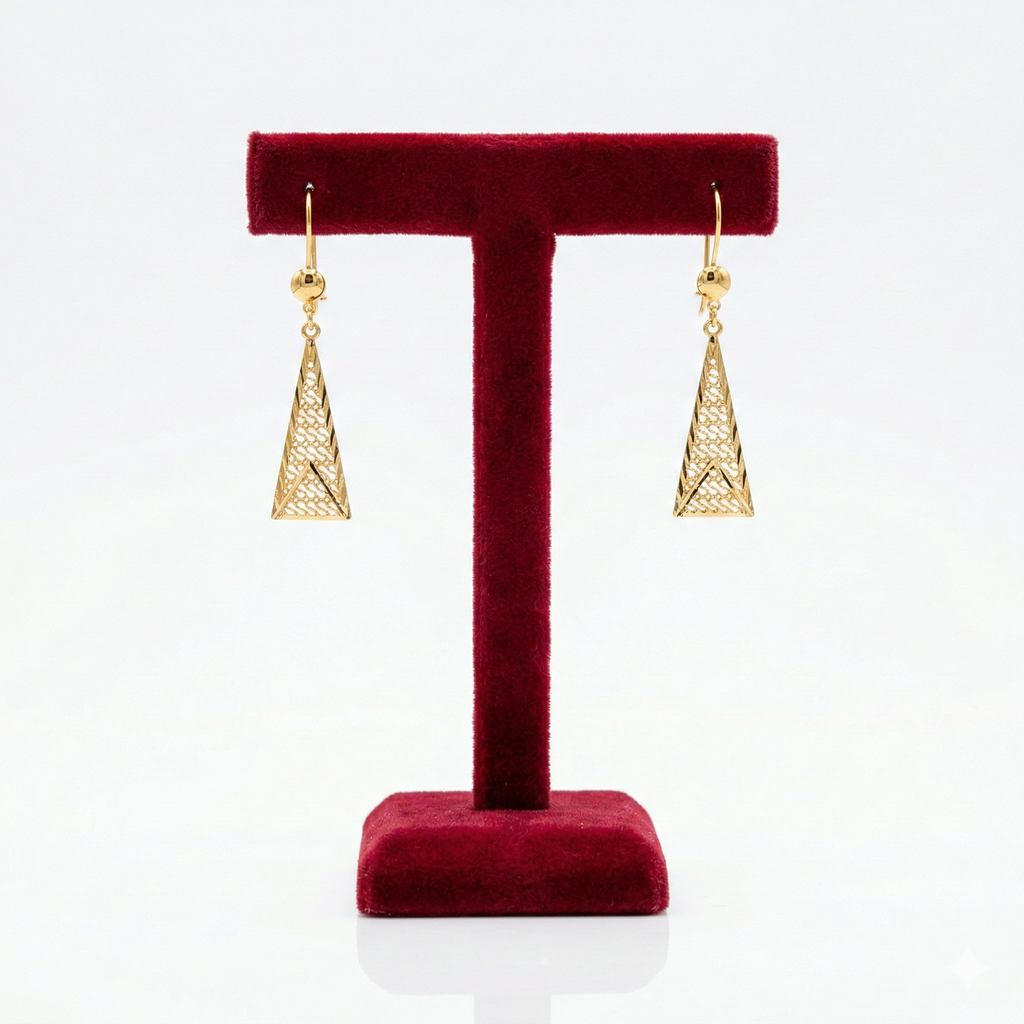 Geometric Filigree Triangle Drop Earrings