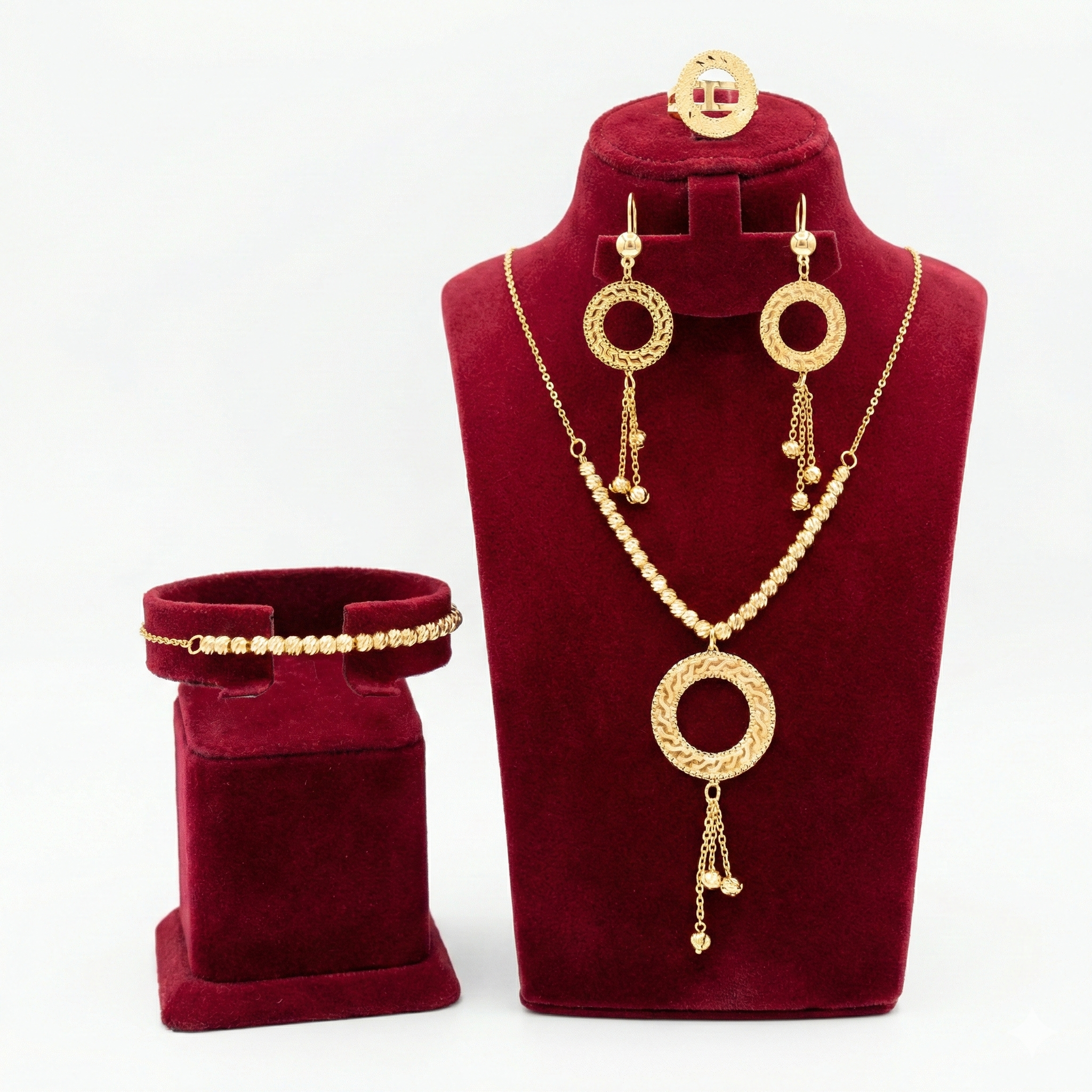 Golden Textured Circle 4-Piece Jewelry Set