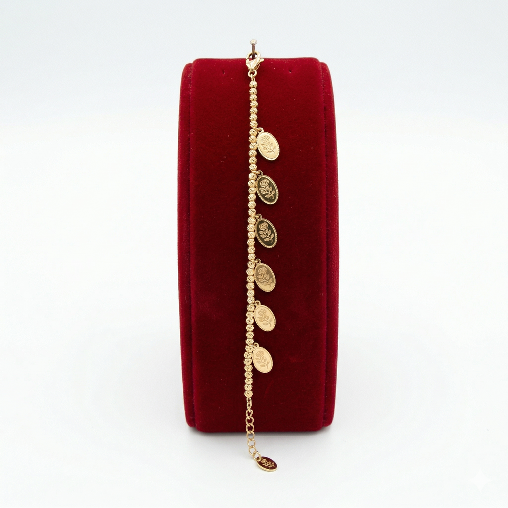 Playful Beaded Floral Charm Gold-Tone Bracelet