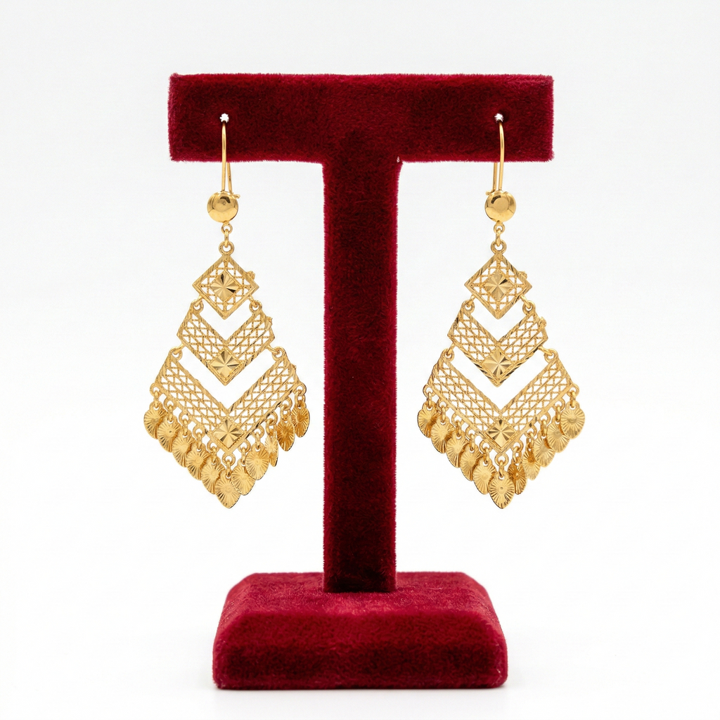 Layered Geometric Filigree Dangle Earrings