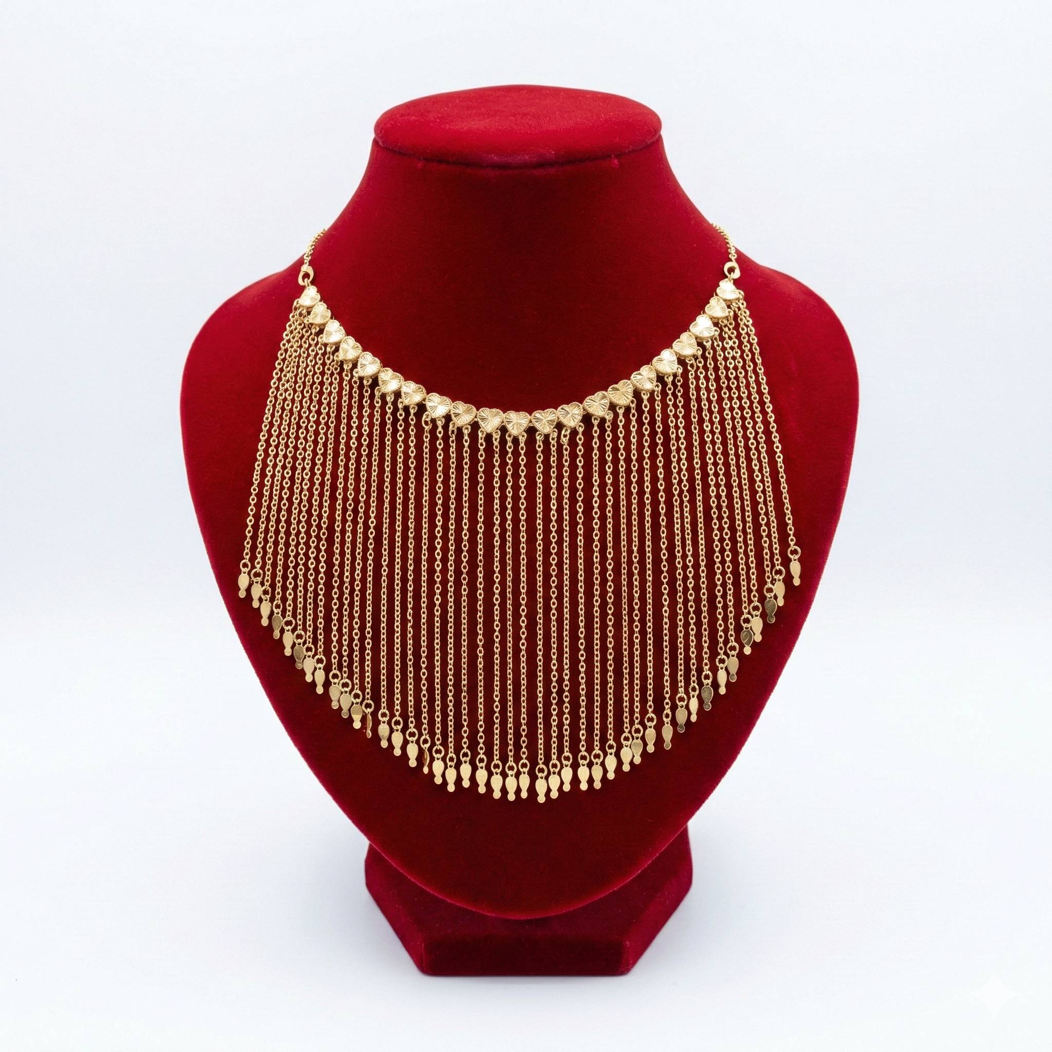 Royal Golden Waterfall Fringe Heart Choker