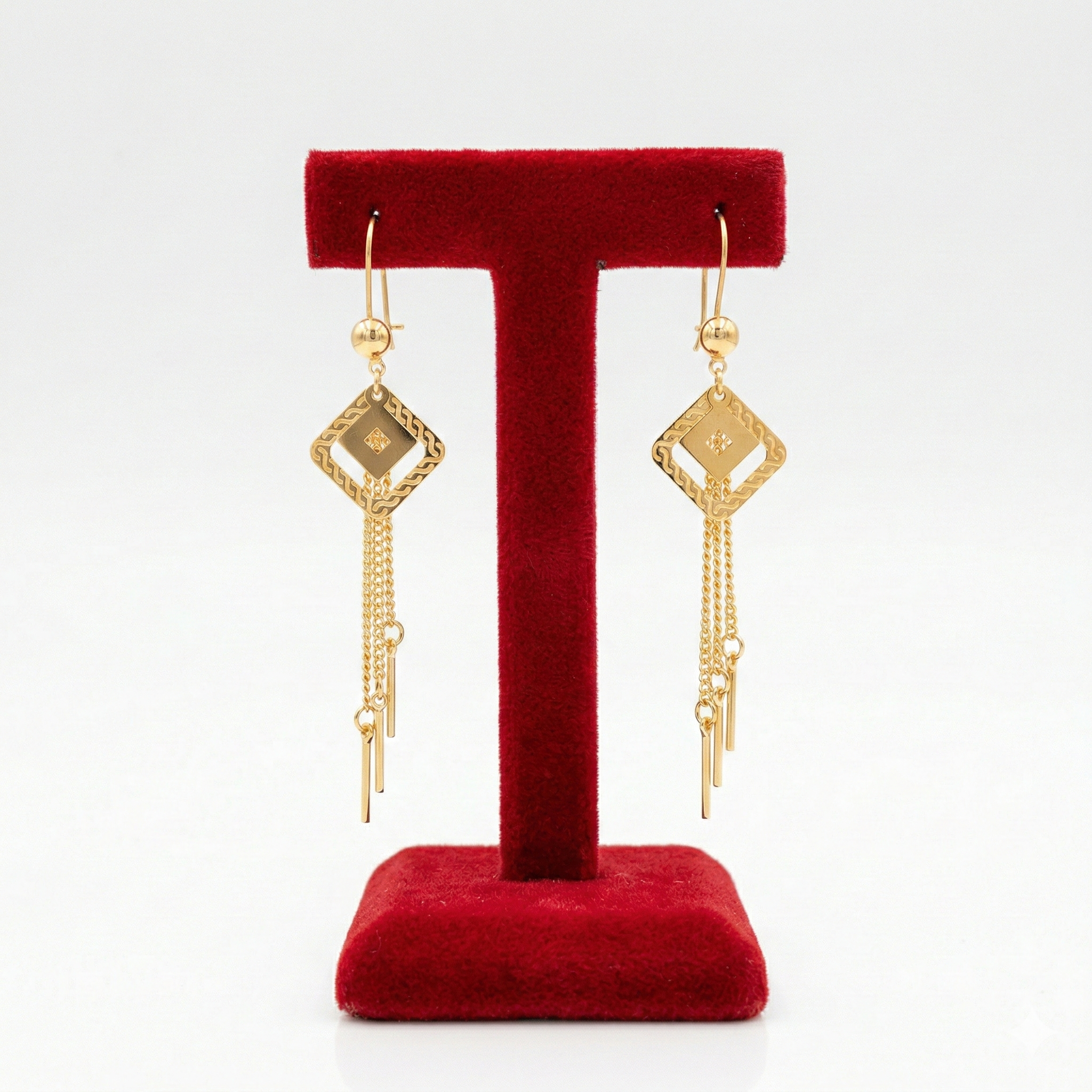 Geometric Diamond Tassel Drop Earrings