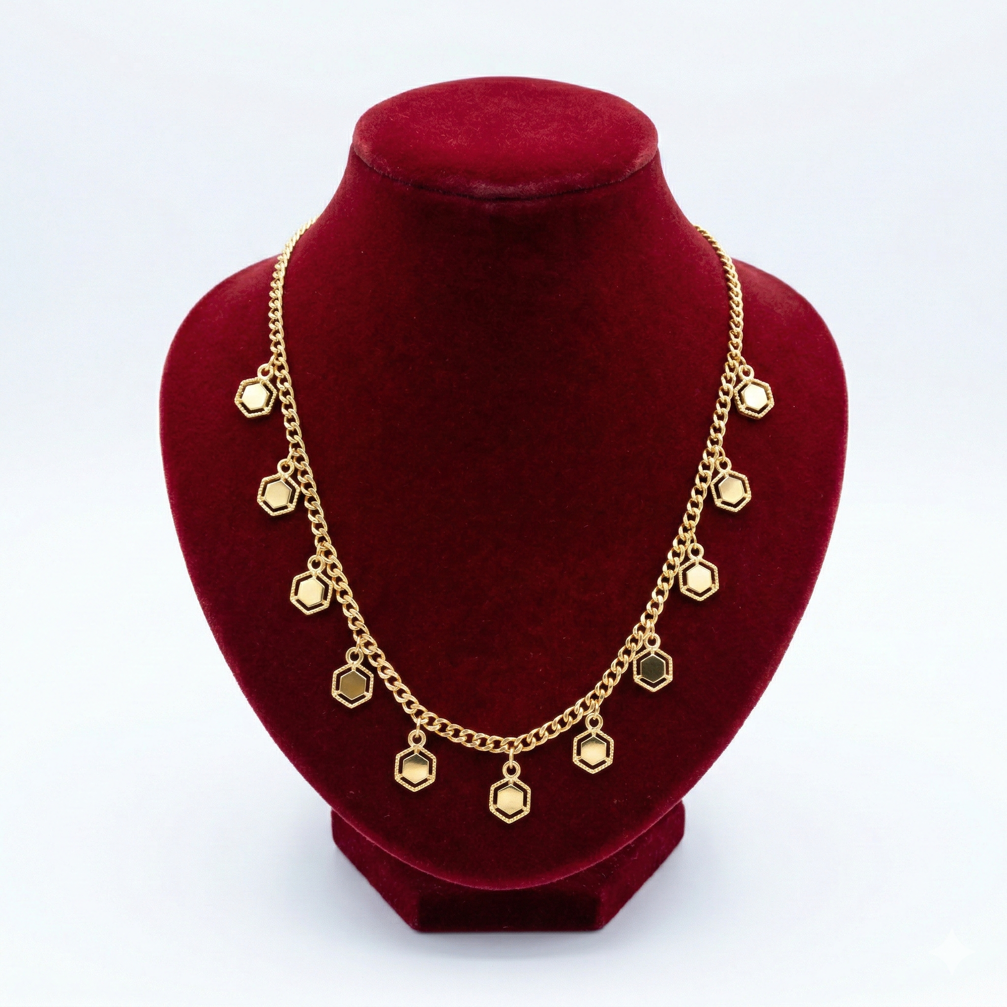 Geometric Hexagon Charm Necklace (Gold Curb Chain)