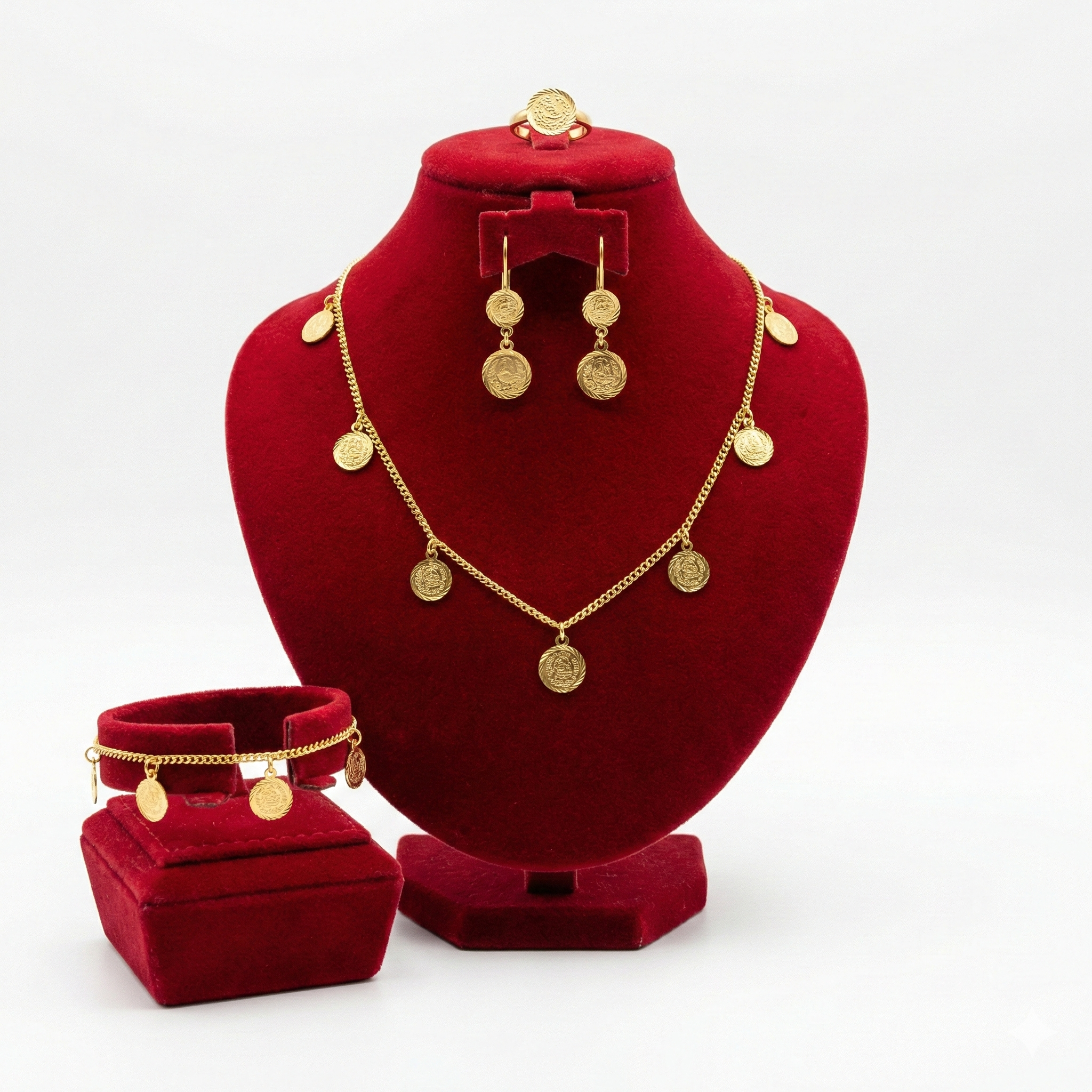 Golden Vintage Coin Charm 4-Piece Jewelry Set