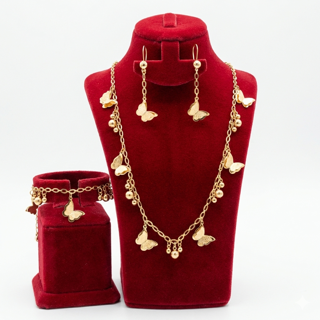 Golden Sparkle Butterfly & Bead 3-Piece Jewelry Set