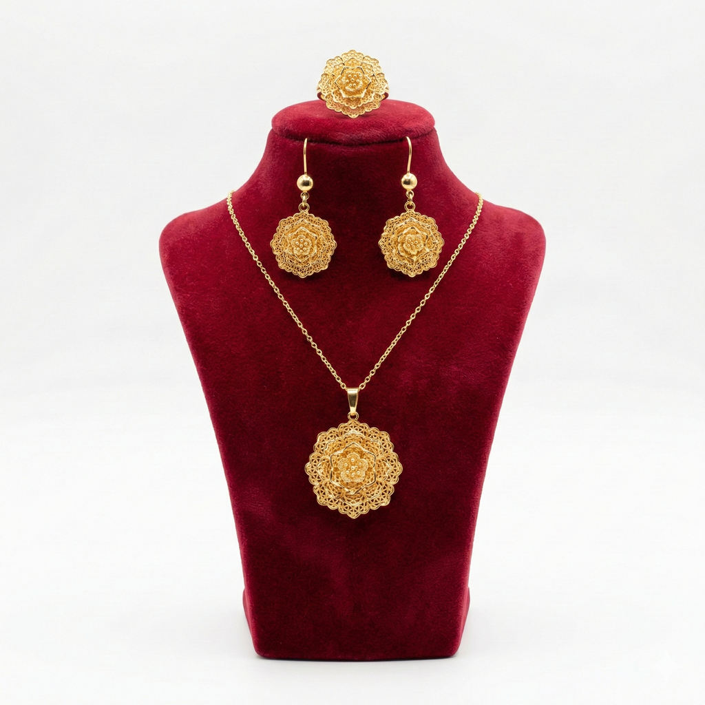 Royal Layered Floral Mandala 3-Piece Set (Gold Tone)