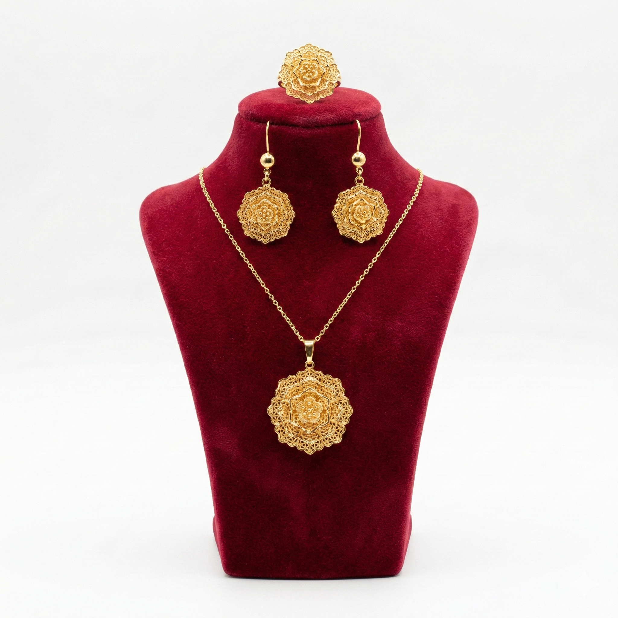 Royal Layered Floral Mandala 3-Piece Set (Gold Tone)