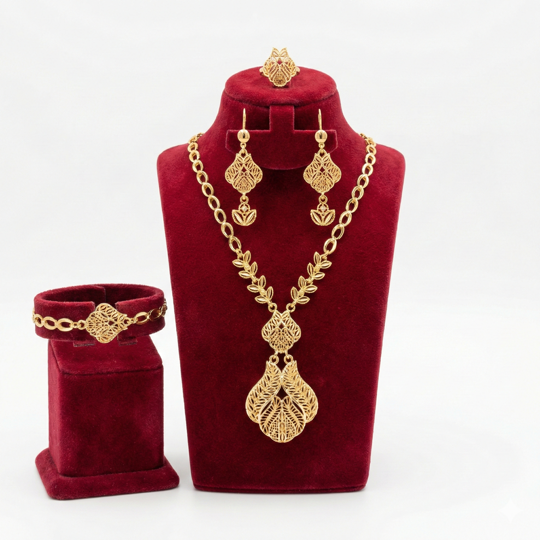 Royal Filigree Leaf 4-Piece Jewelry Set