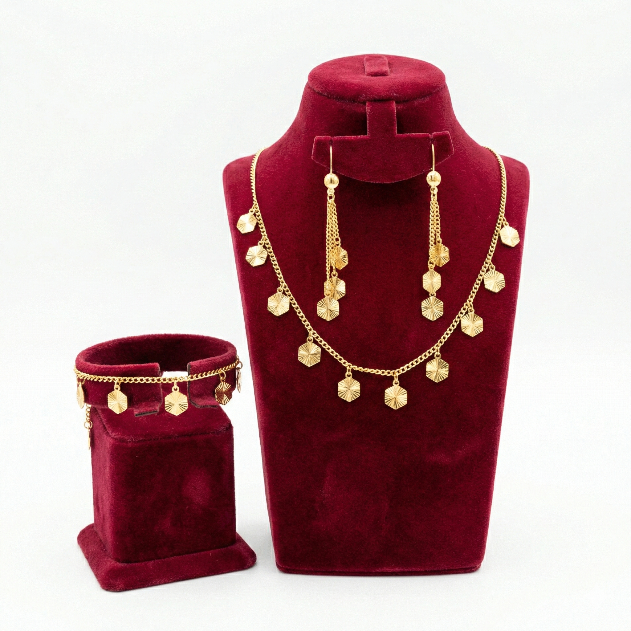 Golden Sunburst Hexagon Charm 3-Piece Jewelry Set