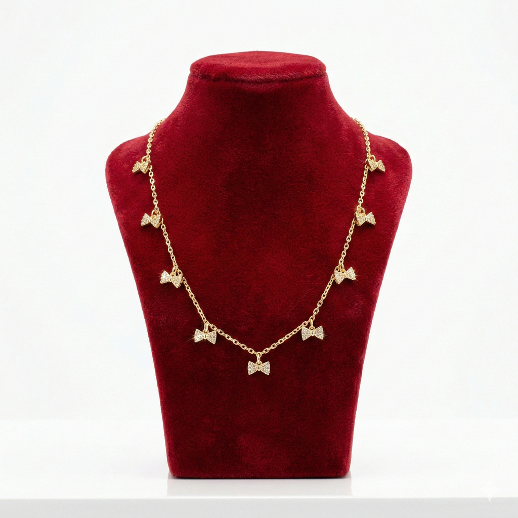 Sparkling Crystal Bow Charm Necklace