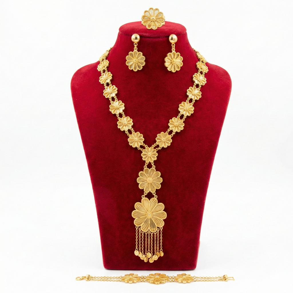 Royal Golden Floral Waterfall Tassel 4-Piece Set