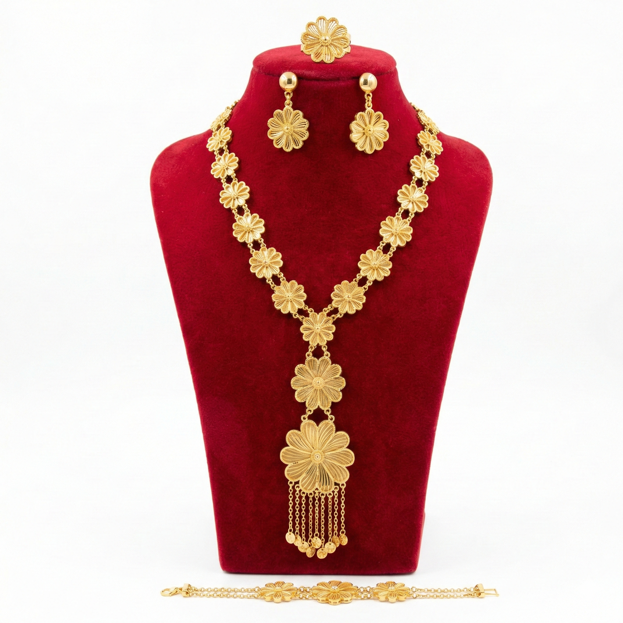 Royal Golden Floral Waterfall Tassel 4-Piece Set