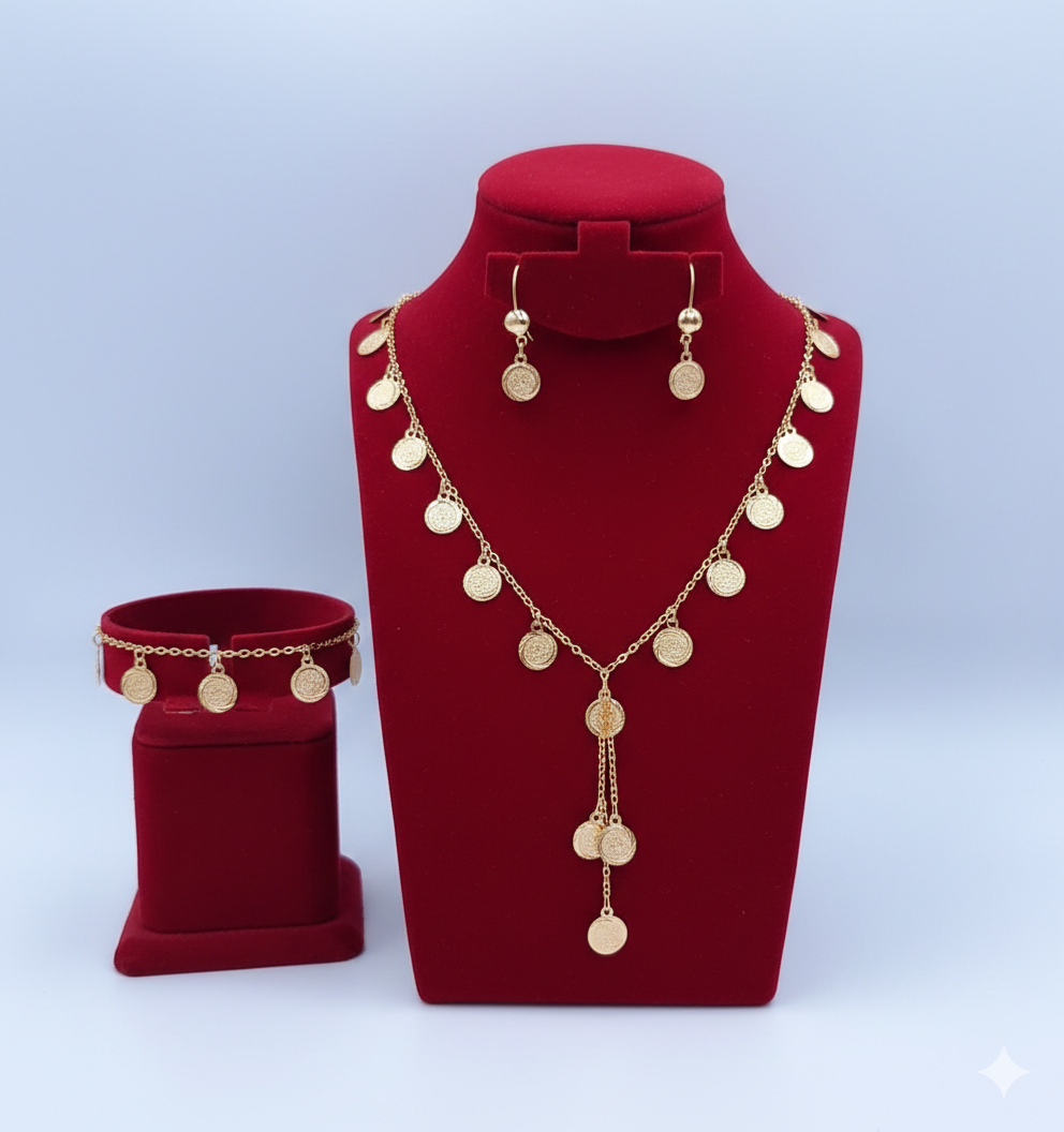Golden Vintage Coin Charm 4-Piece Jewelry Set