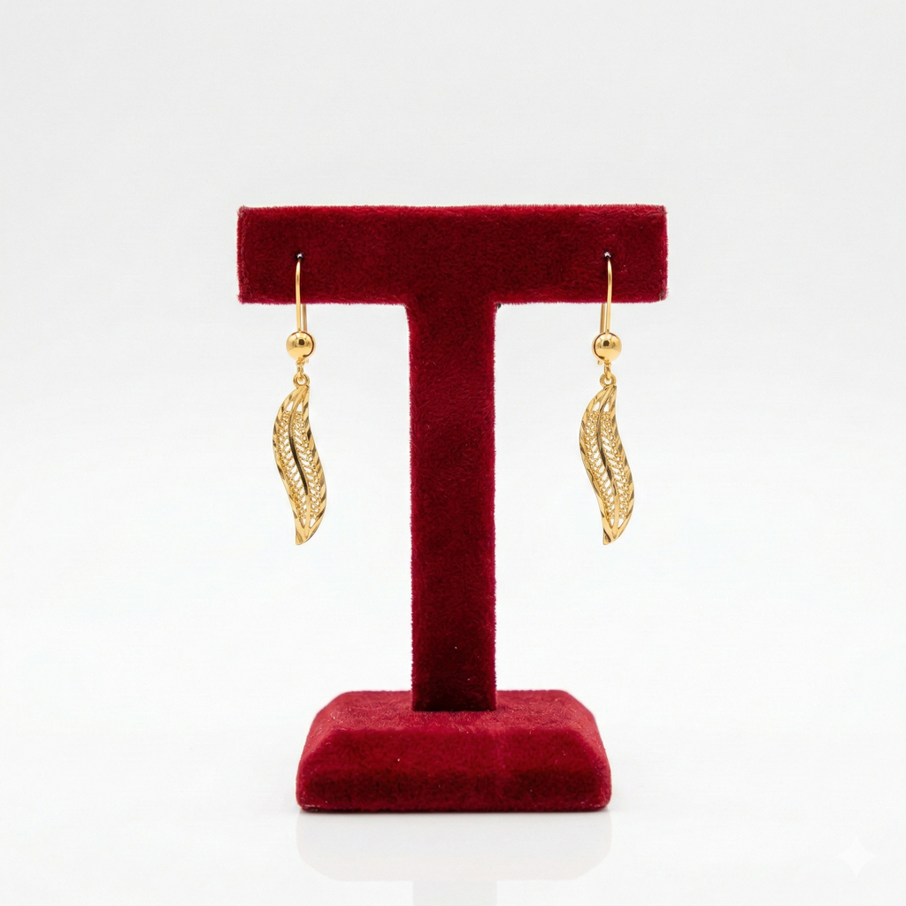Golden Filigree Leaf Drop Earrings