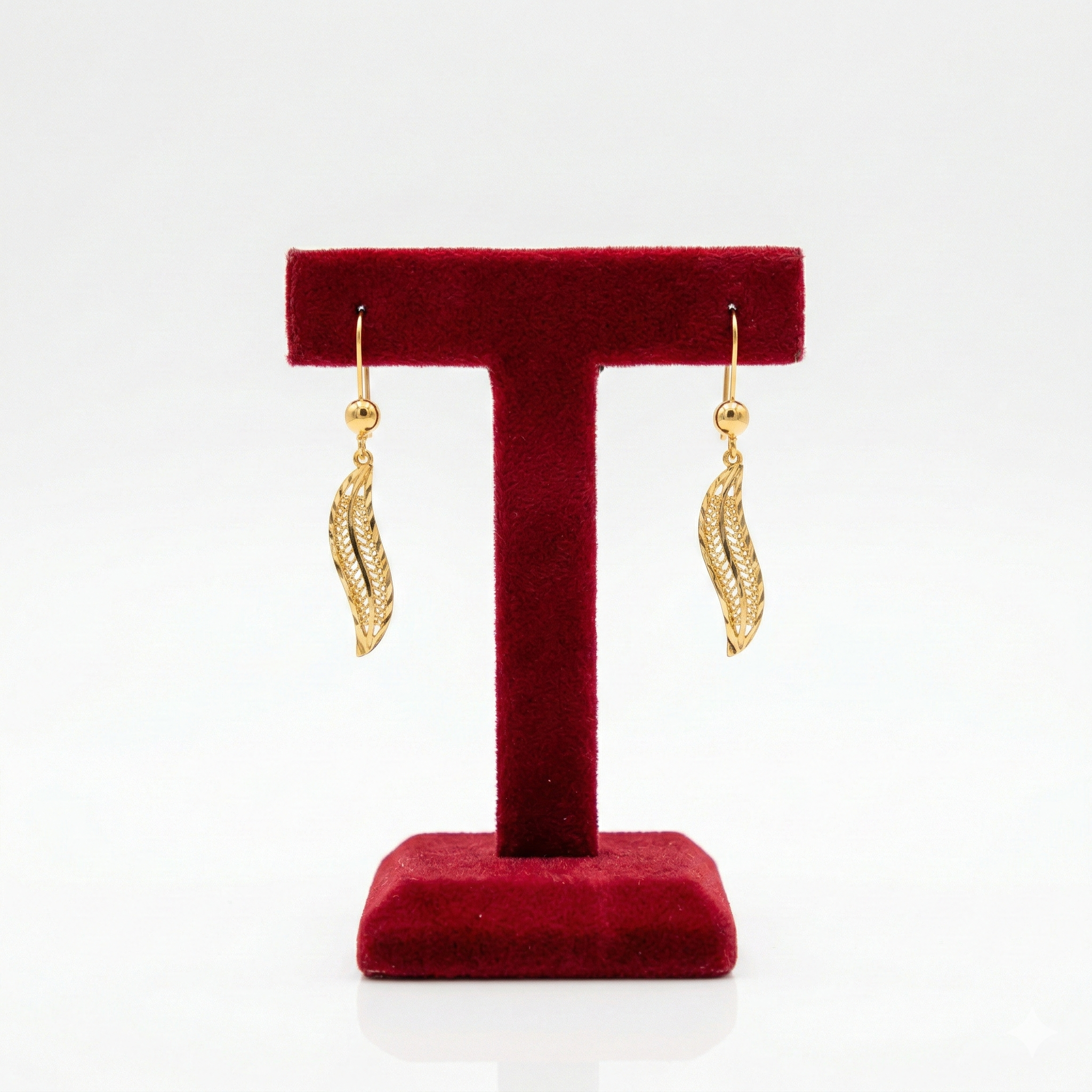 Golden Filigree Leaf Drop Earrings