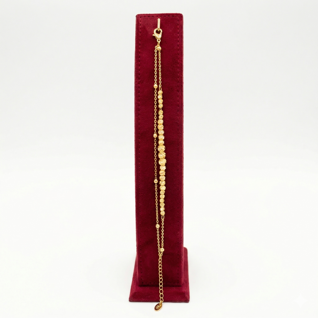 Dainty Layered Diamond-Cut Beaded Gold-Tone Bracelet
