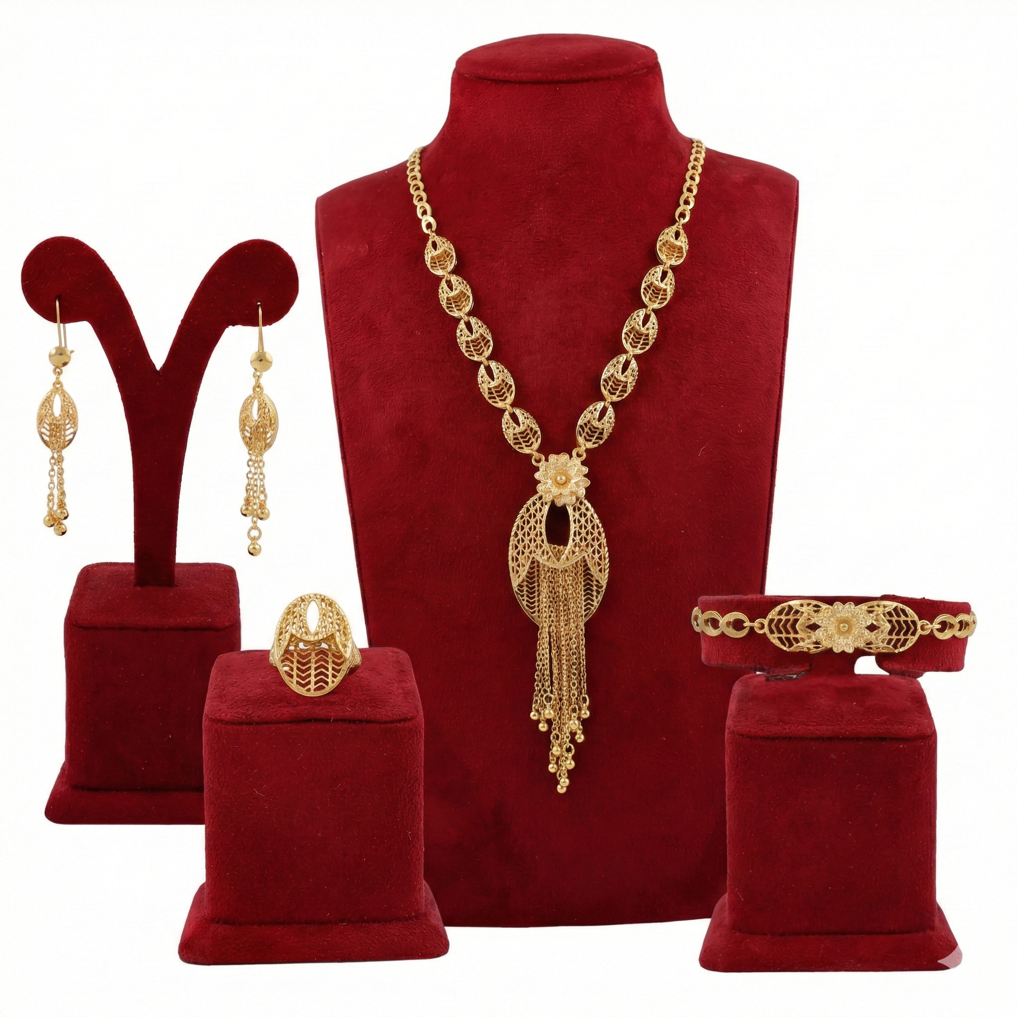Royal Golden Floral Filigree Tassel 4-Piece Set