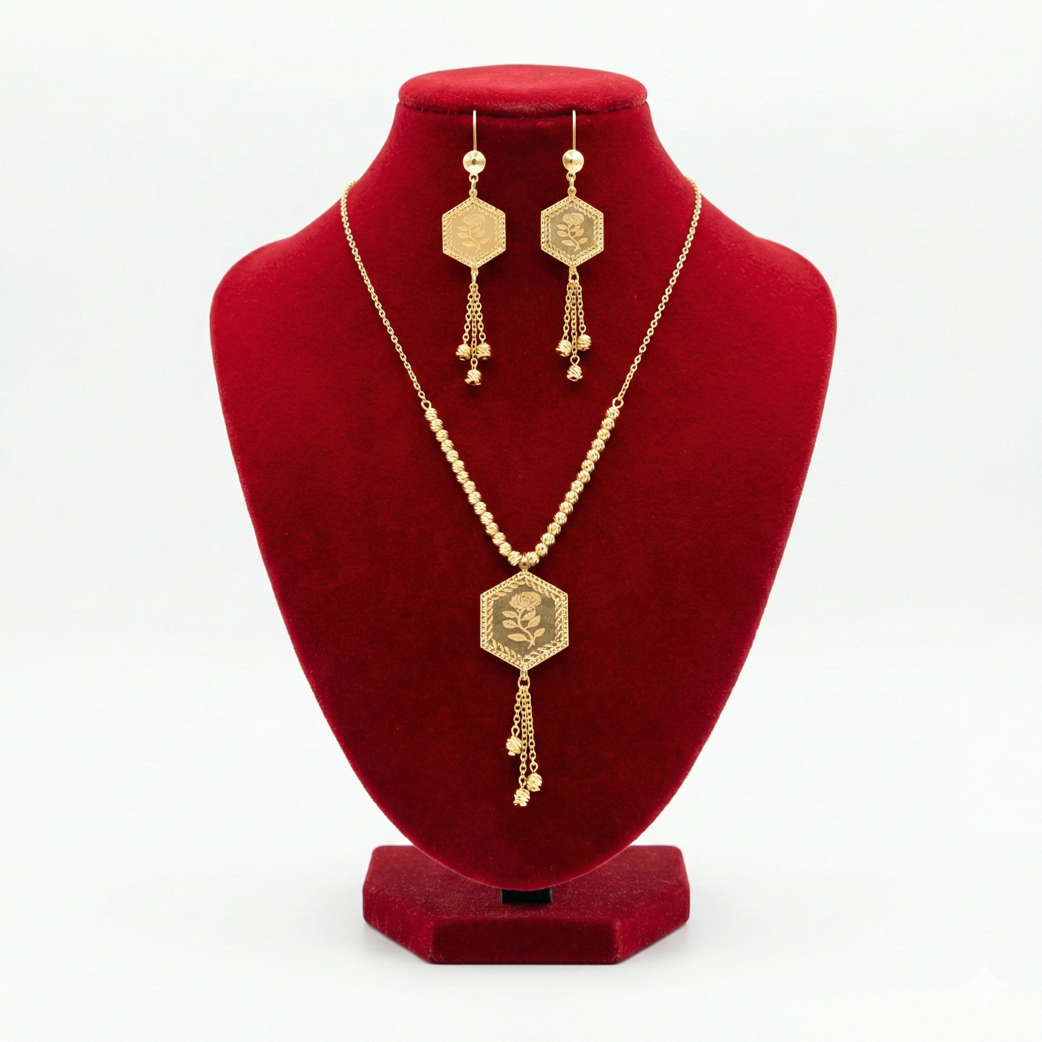 Royal Hexagonal Rose & Popcorn Chain Tassel Set