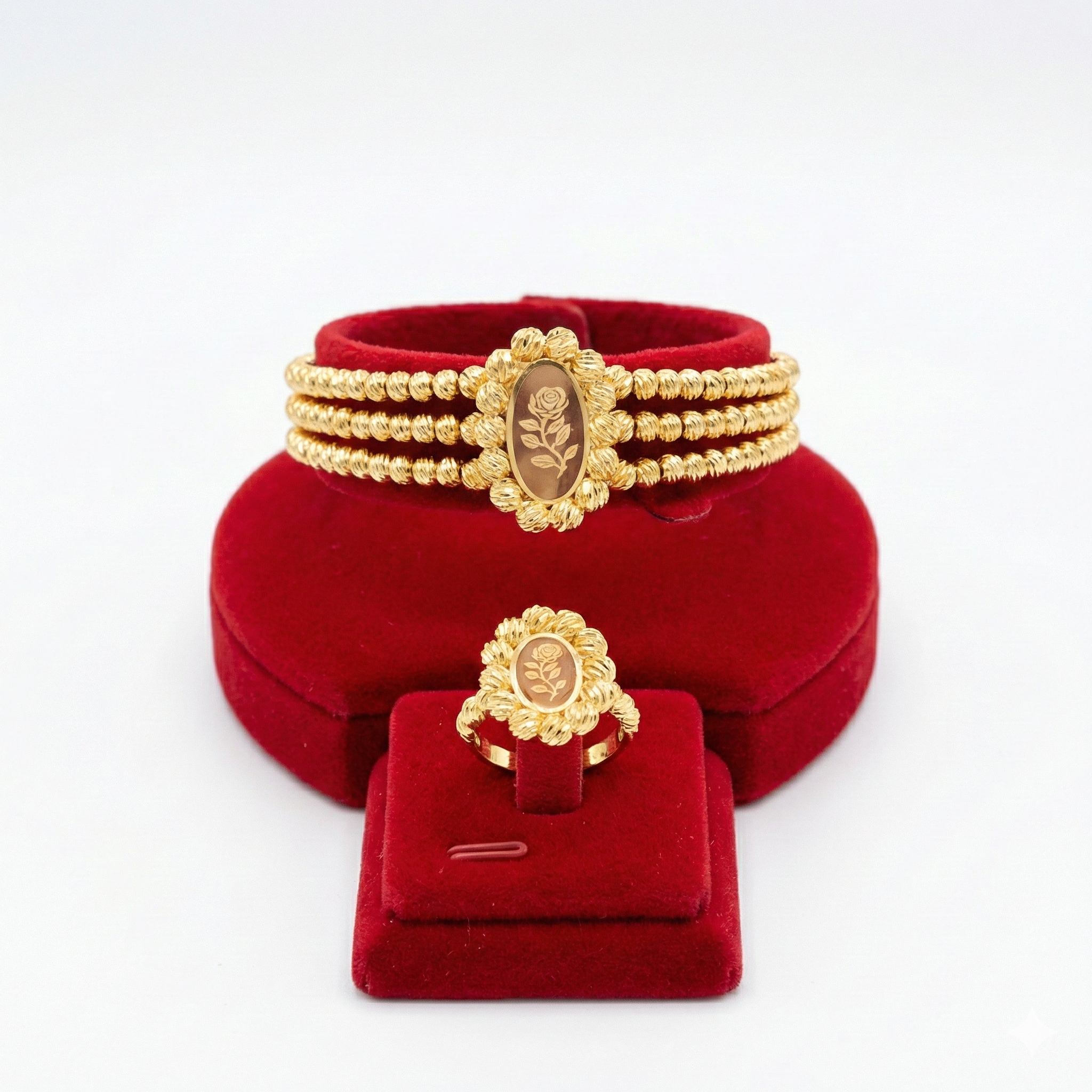 Royal Triple-Row Oval Rose Bracelet & Ring Set