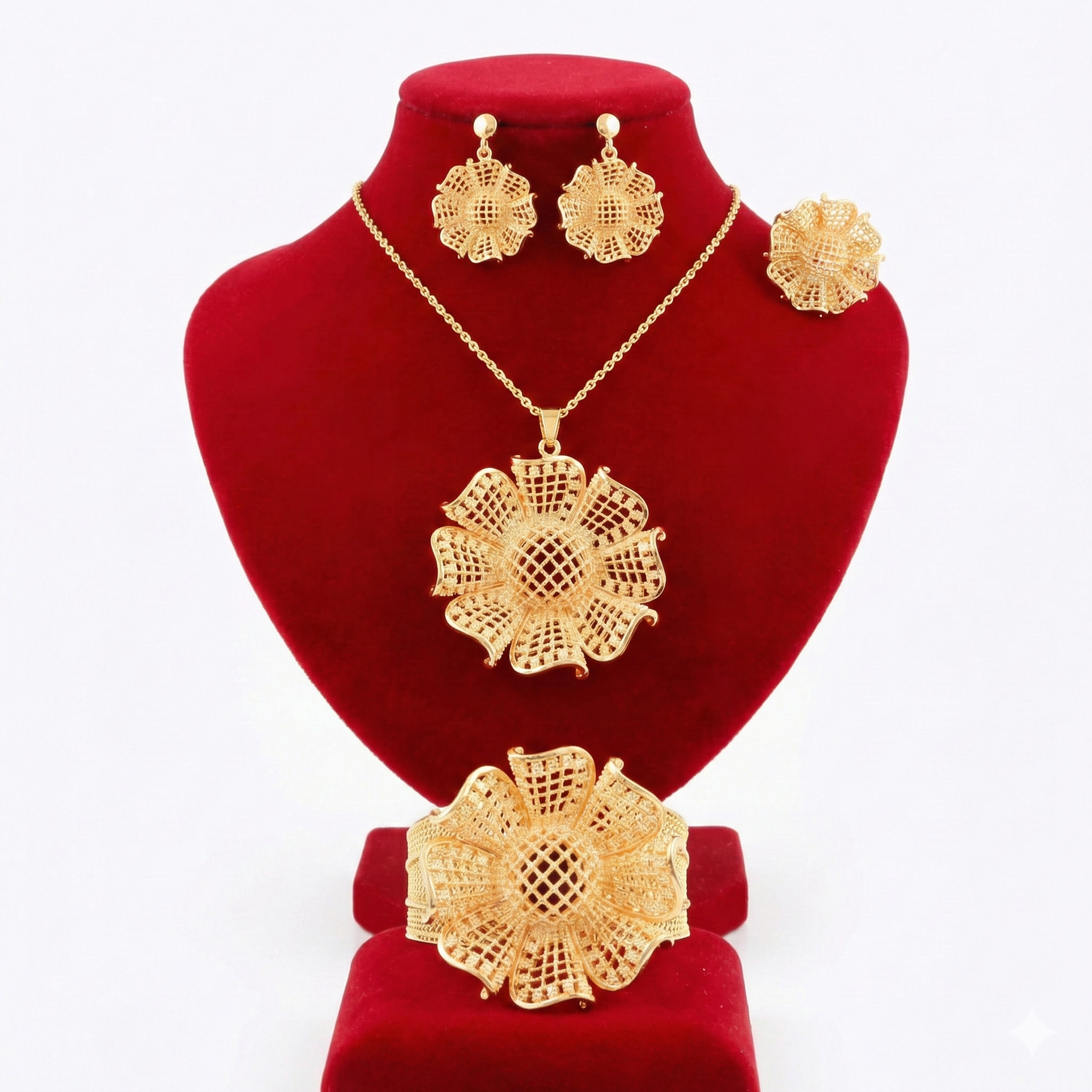 Royal Golden 3D Lattice Flower 4-Piece Set
