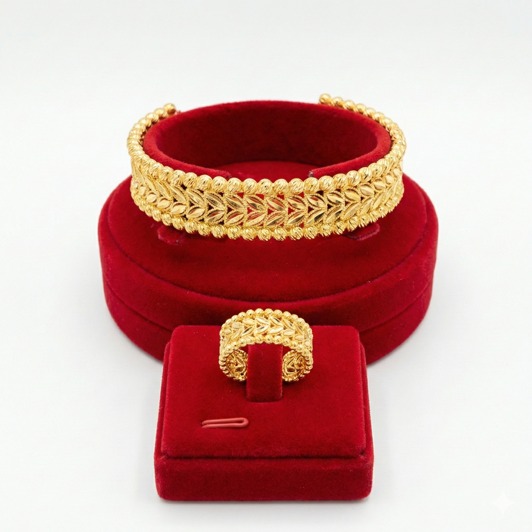 Royal Golden Wheat Leaf Cuff & Ring Set