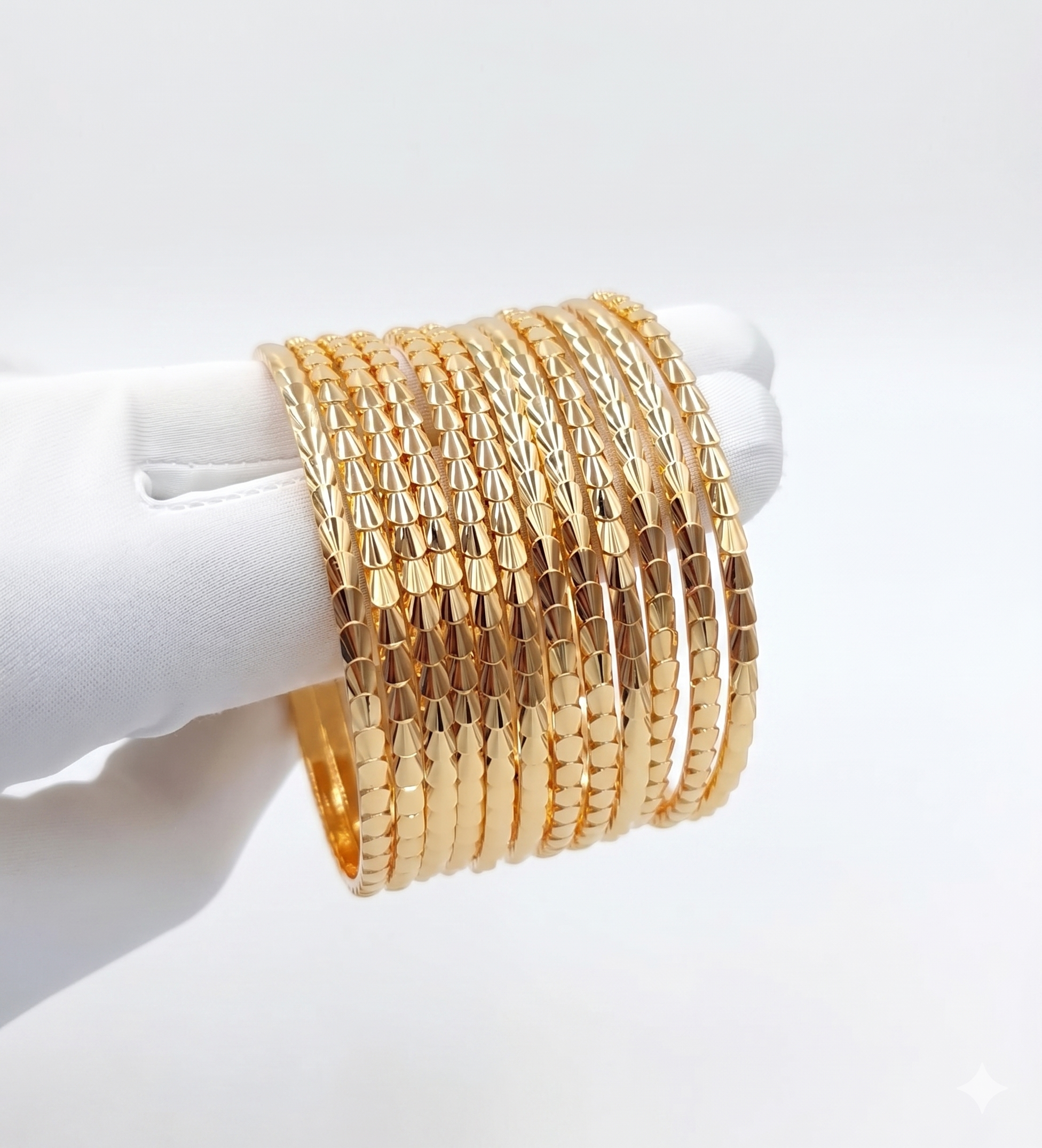 Thin Diamond-Cut Khaleeji Gold-Tone Bangles