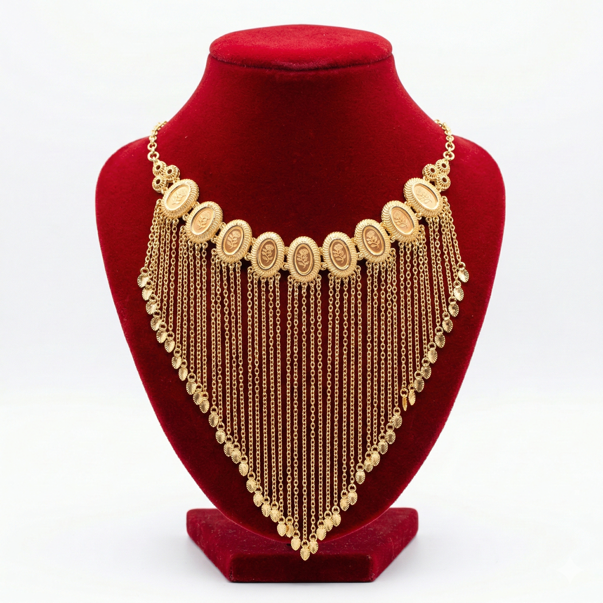Royal Golden Rose Cameo Fringe Bib Necklace