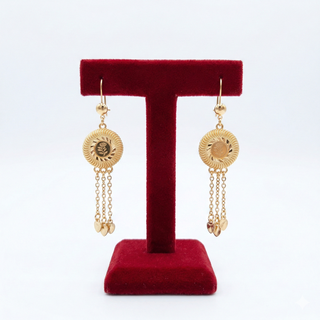 Textured Medallion Rose Tassel Earrings