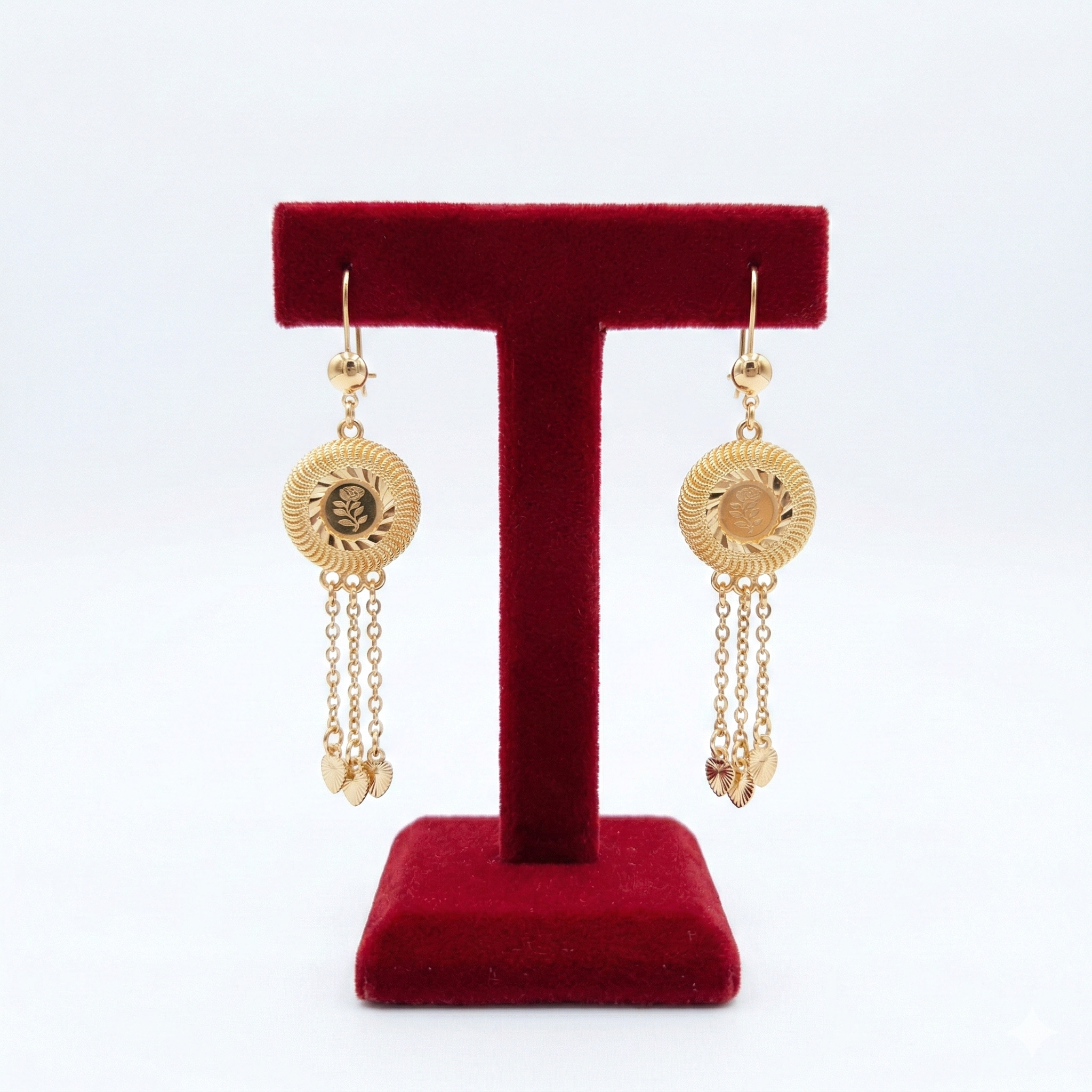 Textured Medallion Rose Tassel Earrings