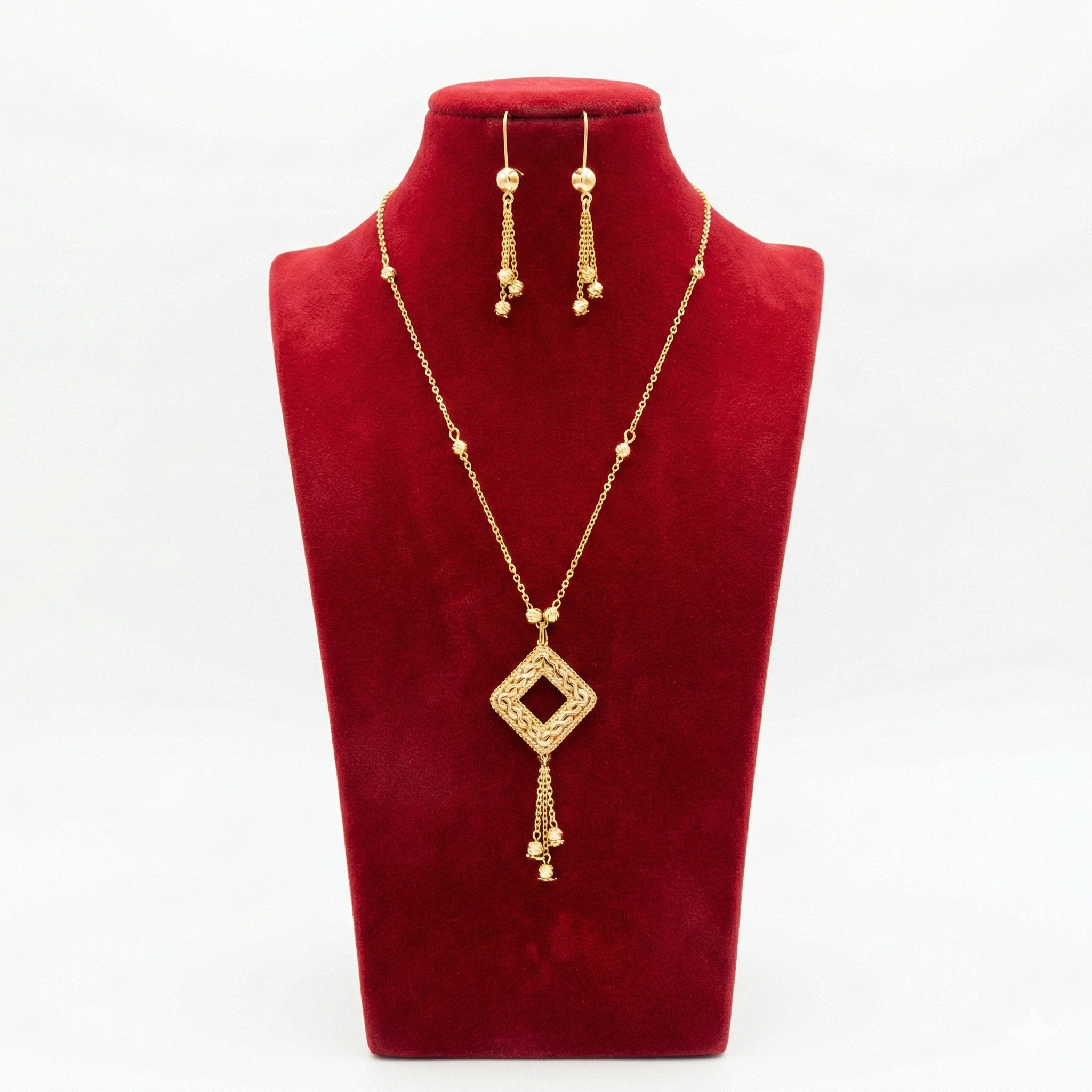 Royal Golden Geometric Diamond Tassel Set