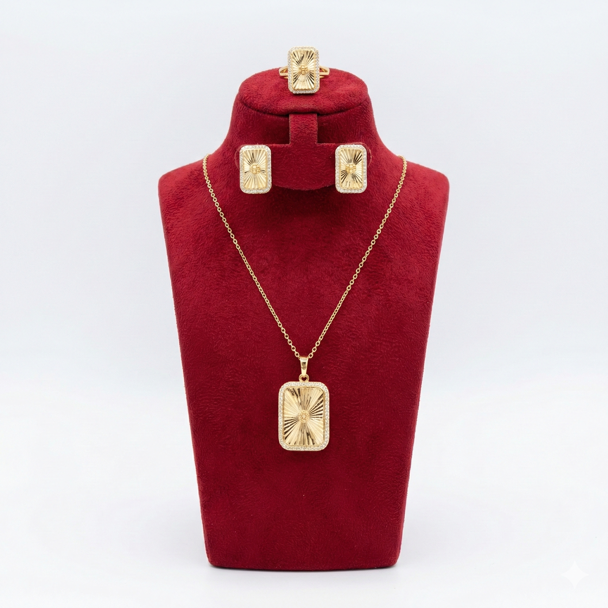 Radiant Sunburst Rectangular Halo 3-Piece Set (Gold Tone)