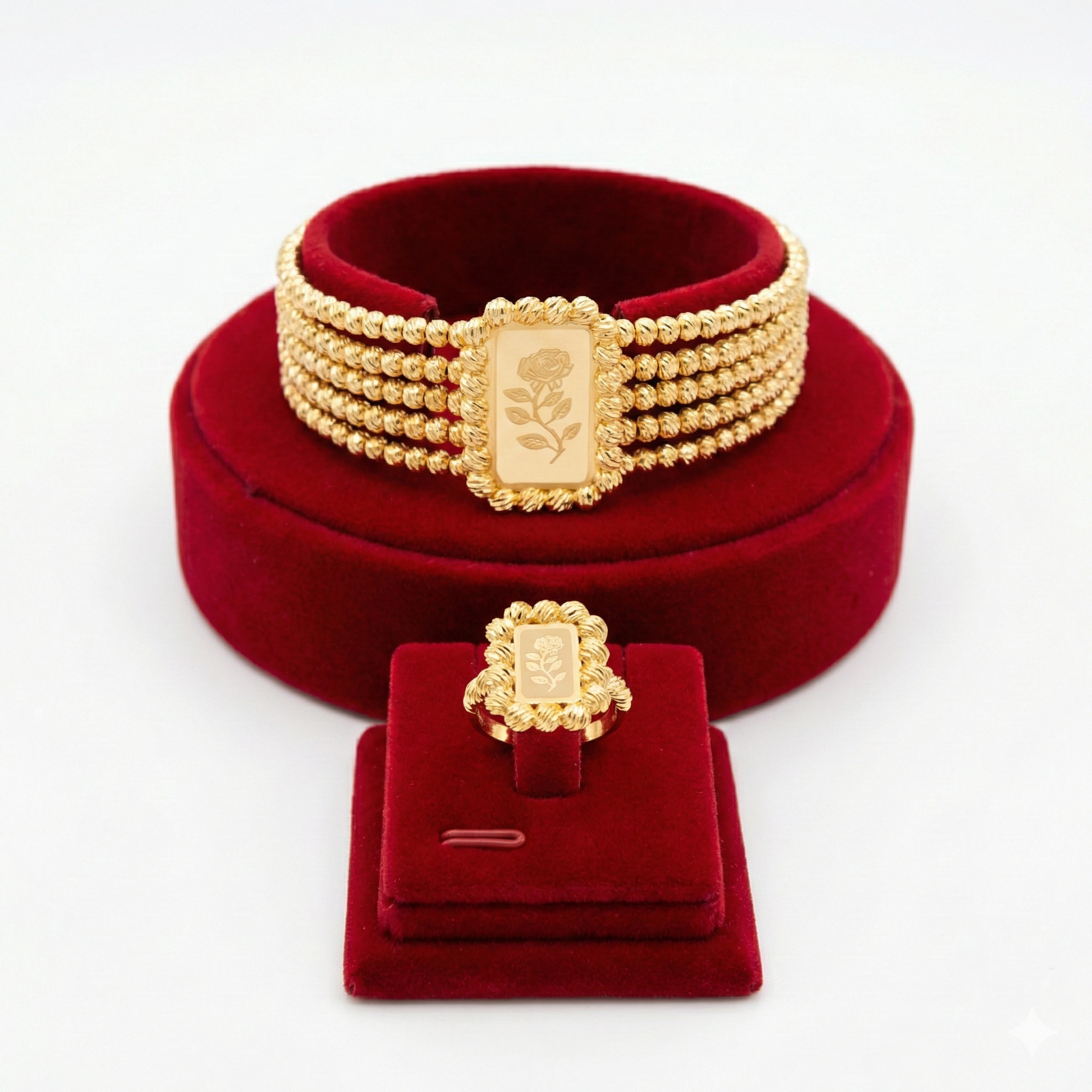 Royal Quadruple-Row Rose Bracelet & Ring Set