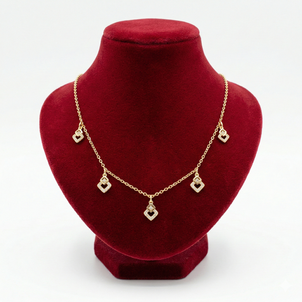 Sparkling Geometric Square Charm Necklace