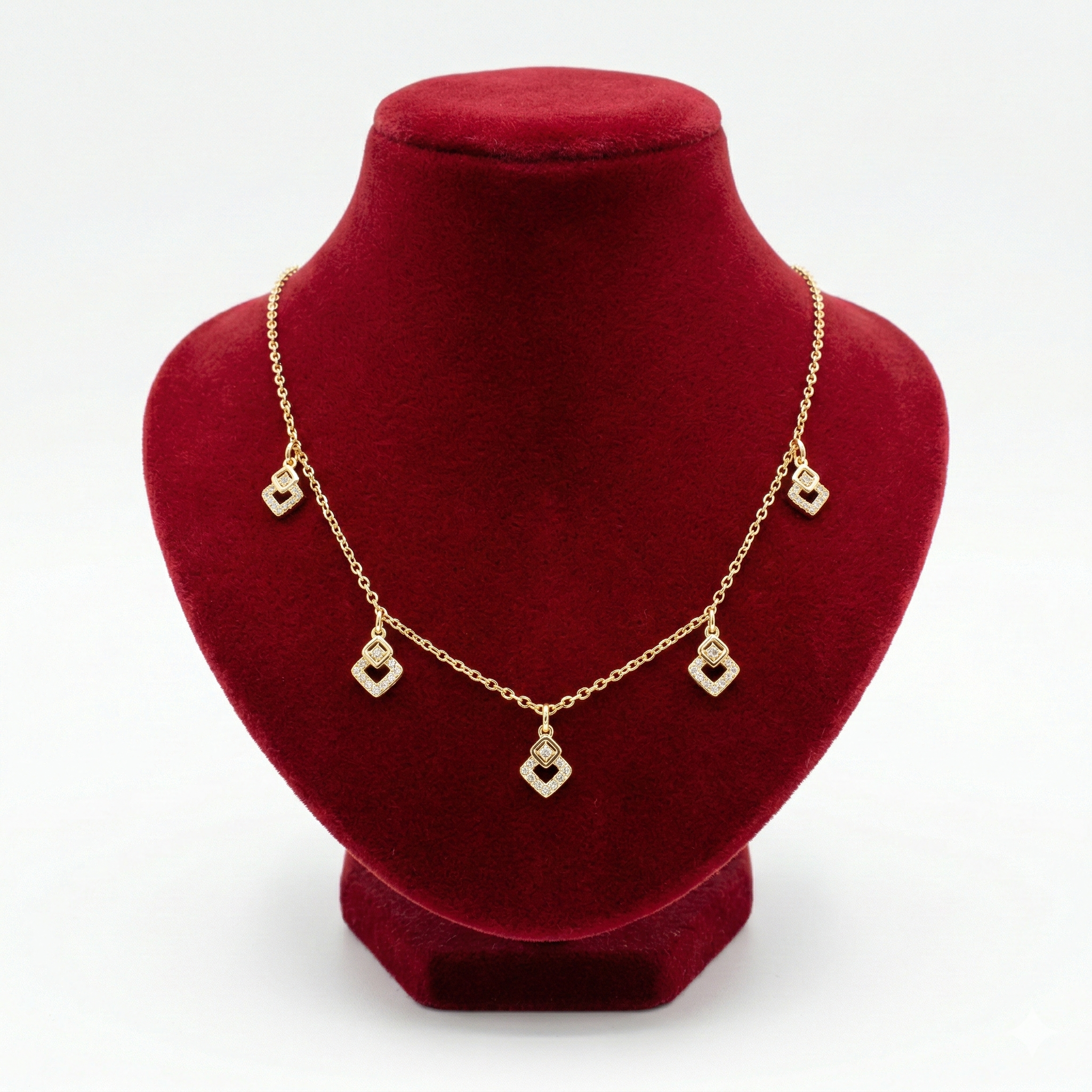 Sparkling Geometric Square Charm Necklace