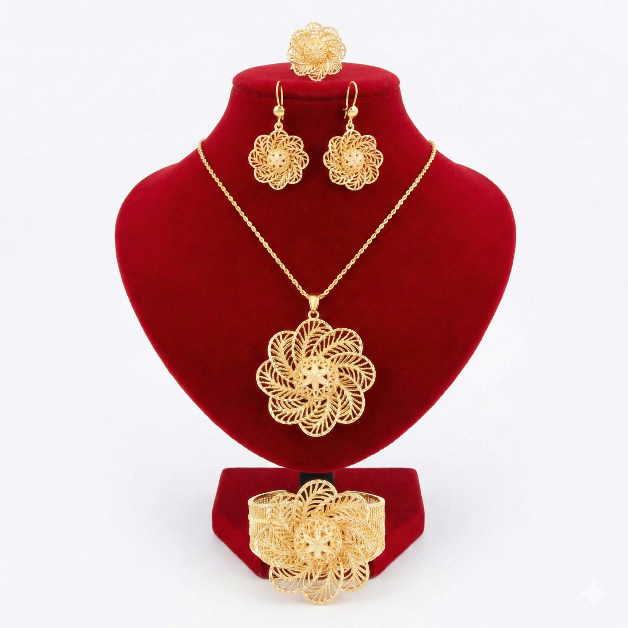 Royal Golden 3D Filigree Flower 4-Piece Set