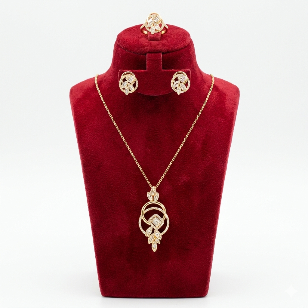 Royal Zircon Crystal Interlocking Loop 3-Piece Jewelry Set