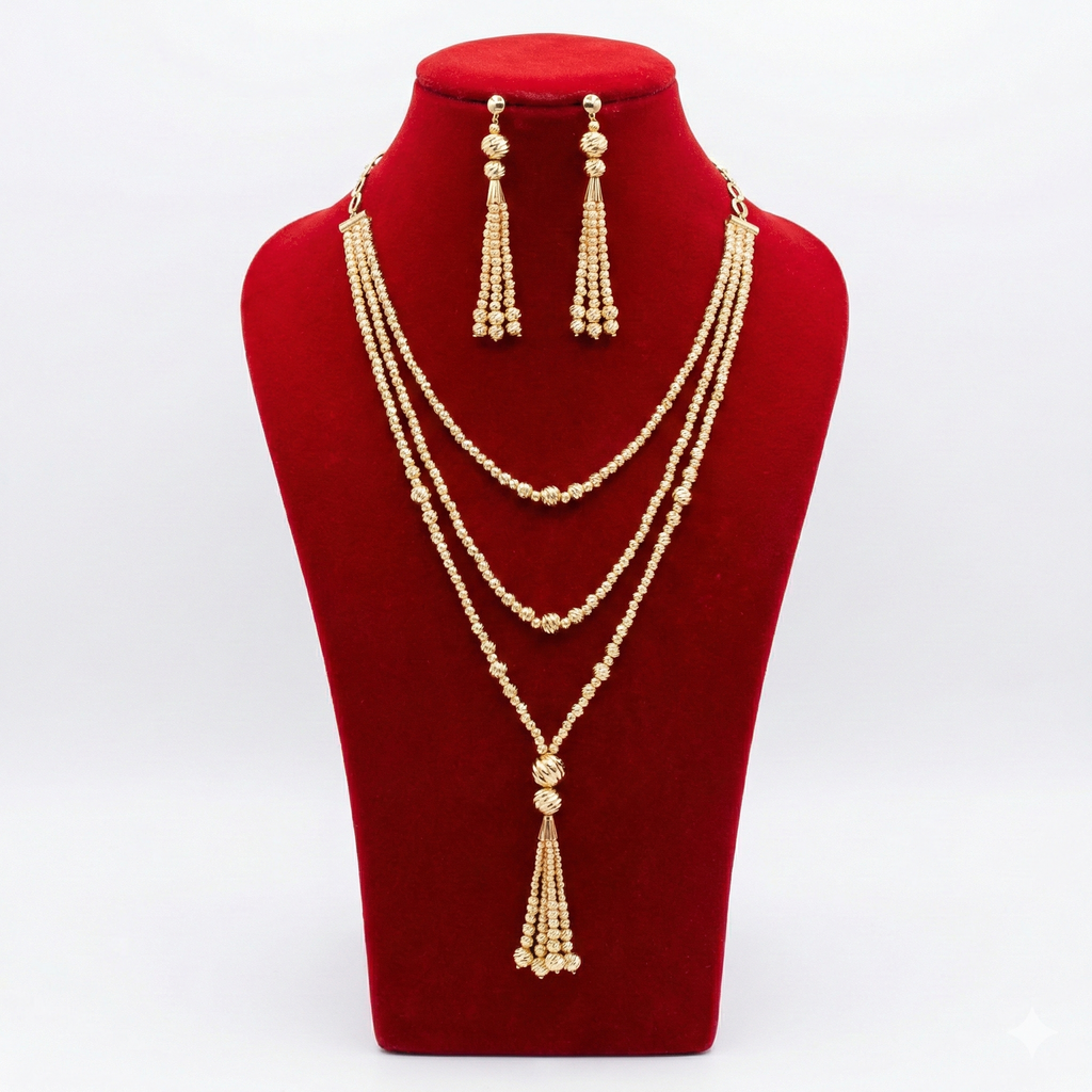 Royal Golden Layered Beaded Tassel 2-Piece Set