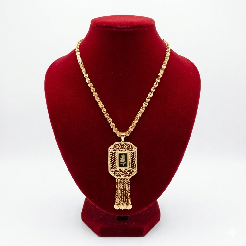Royal Octagonal Rose Filigree Long Necklace