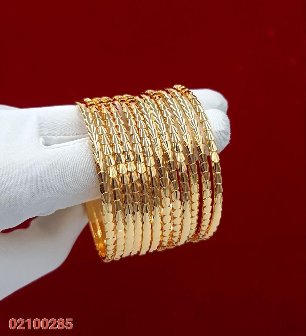 Thin Diamond-Cut Khaleeji Gold-Tone Bangles