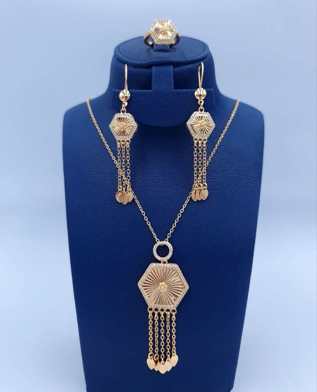 Radiant Sunburst Hexagon Tassel 3-Piece Set (Gold Tone)