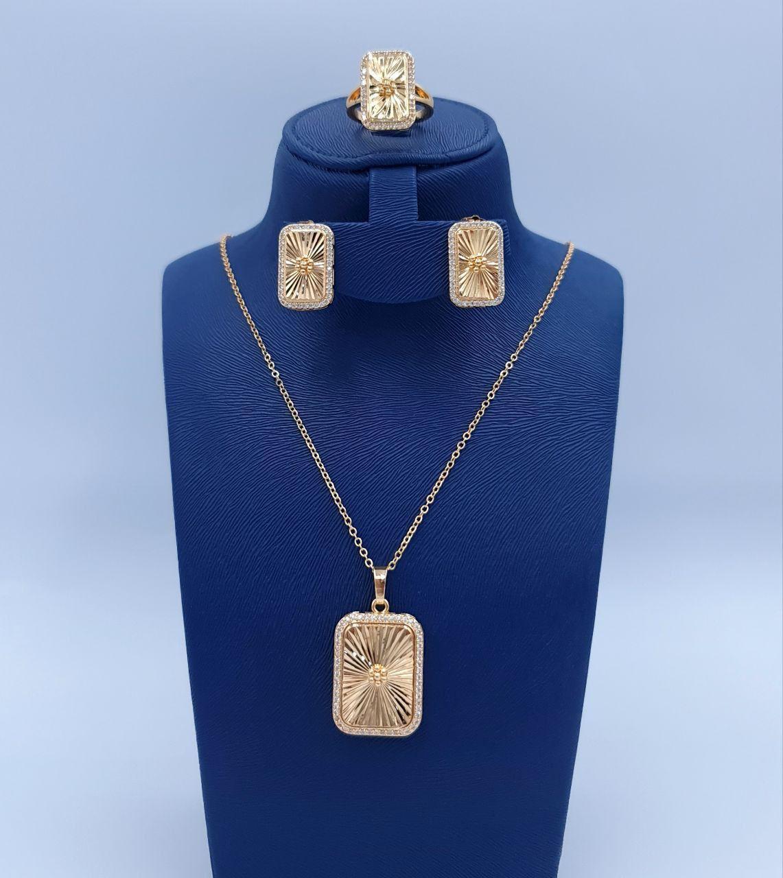 Radiant Sunburst Rectangular Halo 3-Piece Set (Gold Tone)