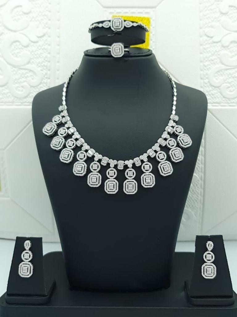 Royal White Gold Look Baguette & Cushion Halo Bridal Set
