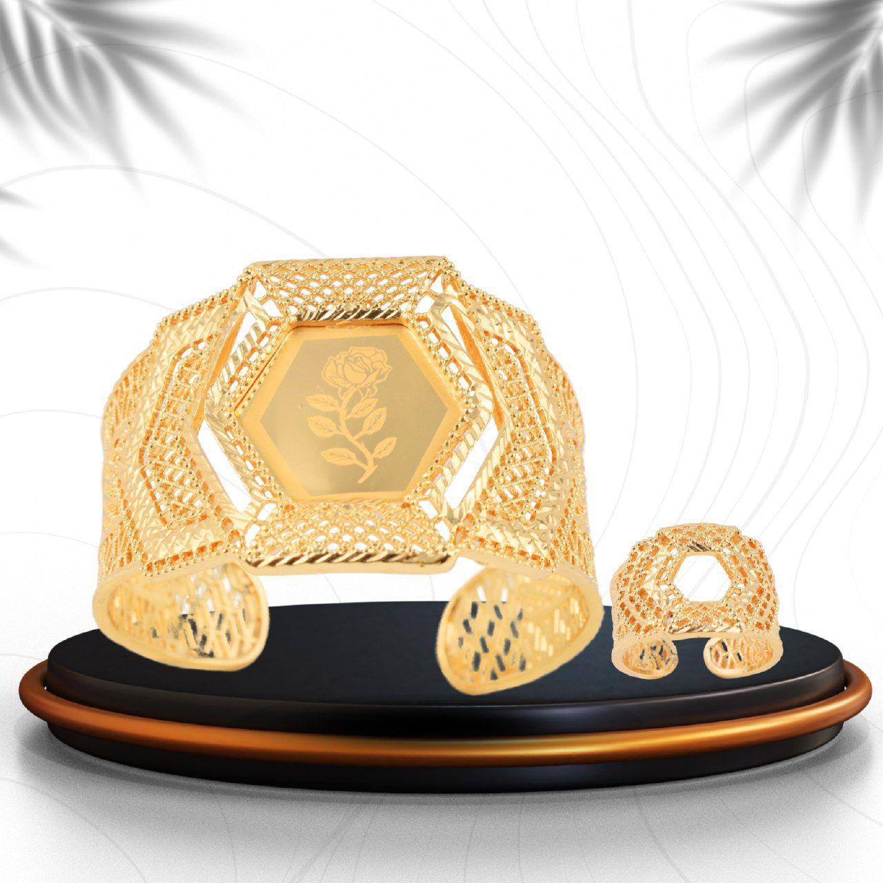 Royal Heritage Rose Filigree Hexagonal Cuff & Ring Set