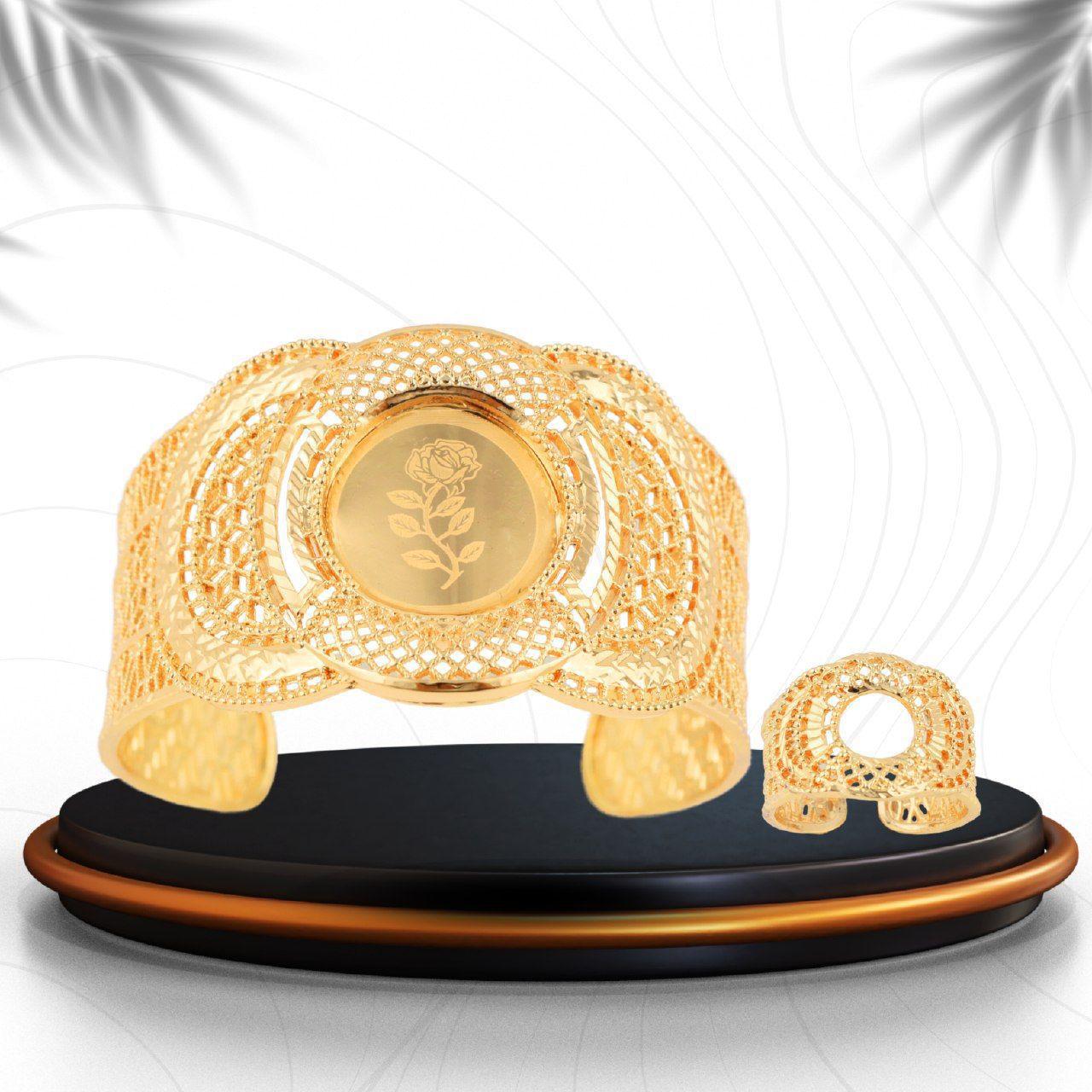 Royal Heritage Rose Filigree Cuff & Ring Set (Gold Tone)